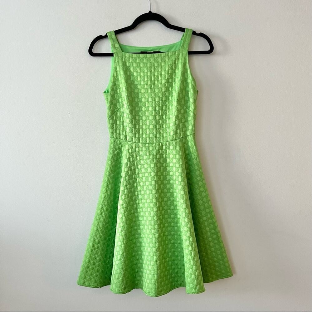 Eva Franco Bright Green Jacquard Sleeveless Skater Dress